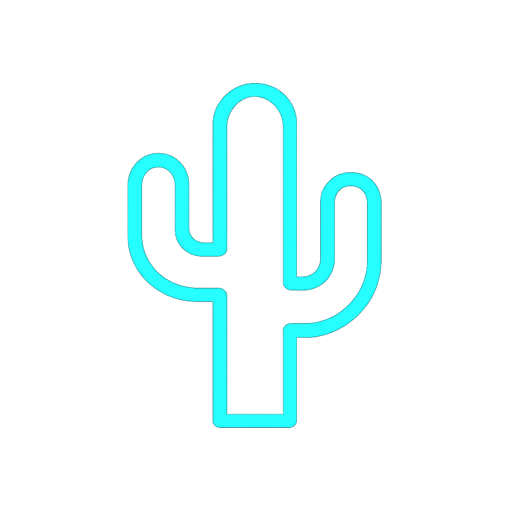 Minimal cactus silhouette icon in neon cyan glow