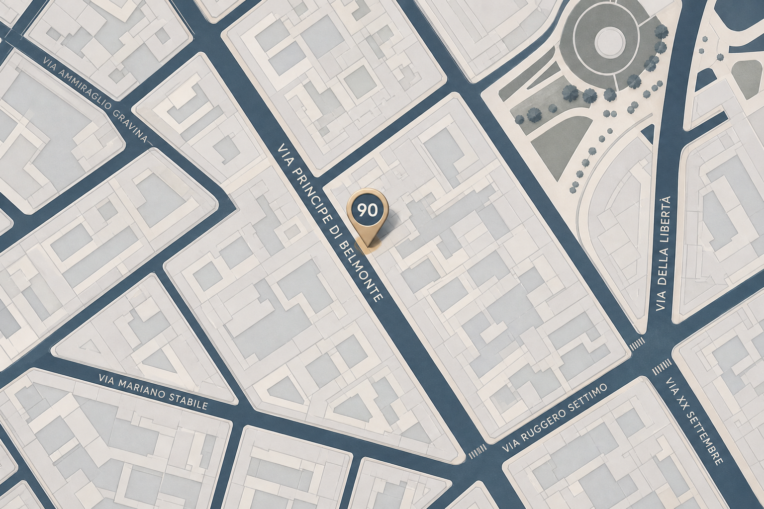 Mappa urbana ravvicinata di Via Principe di Belmonte 90, 90139 Palermo, con la strada e il numero civico chiaramente evidenziati
