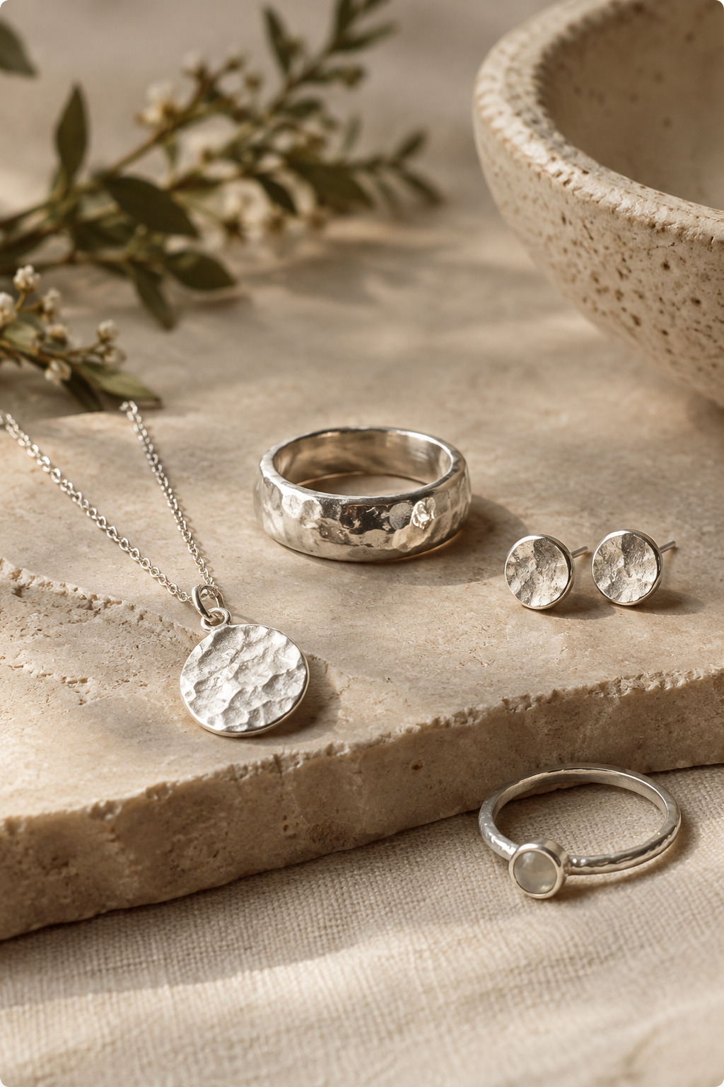 Handmade sterling silver jewelry, shown in a product detail view