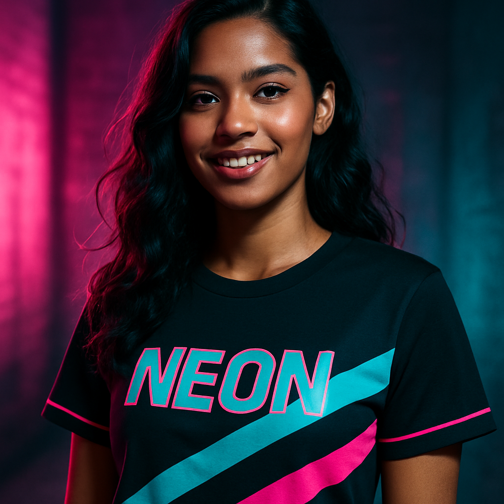 Portrait of Jade wearing a neon-accent streetwear tee