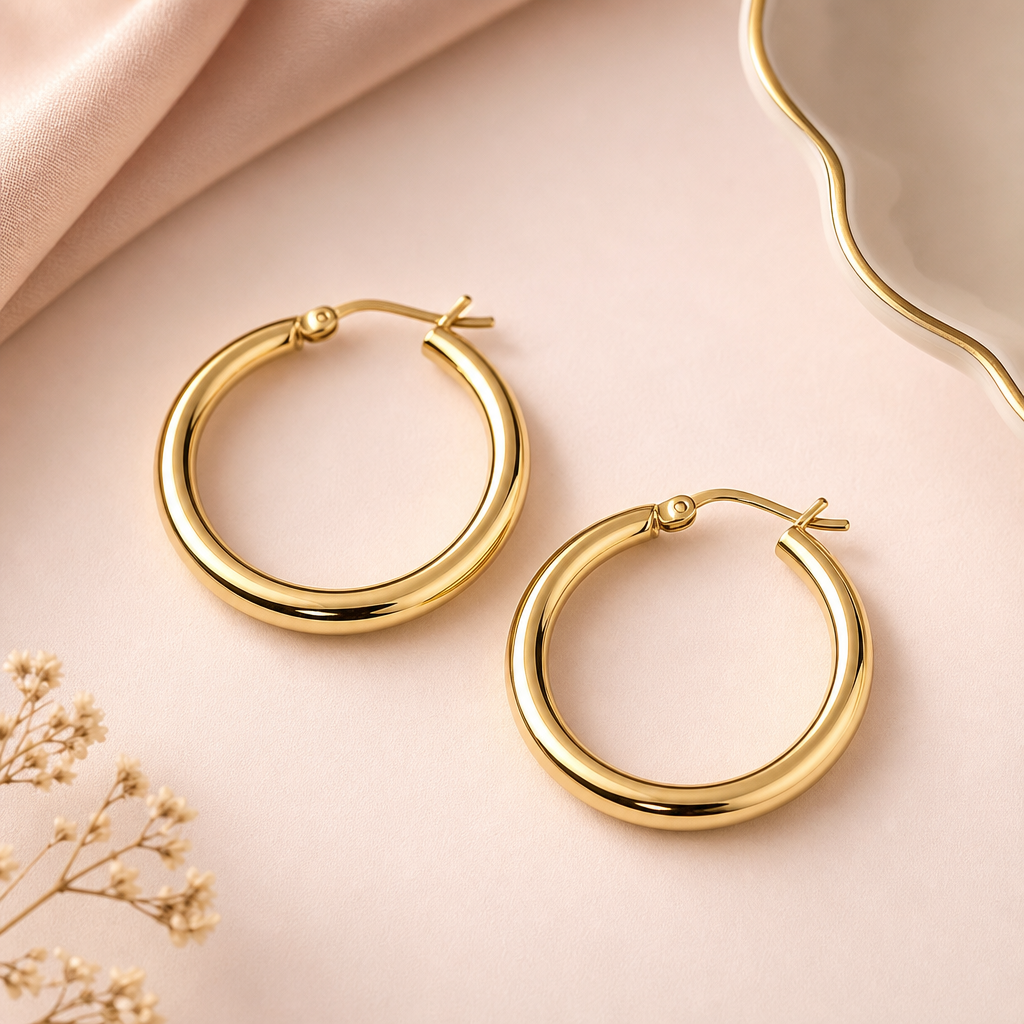 Minimalist gold hoop earrings with a smooth polished finish