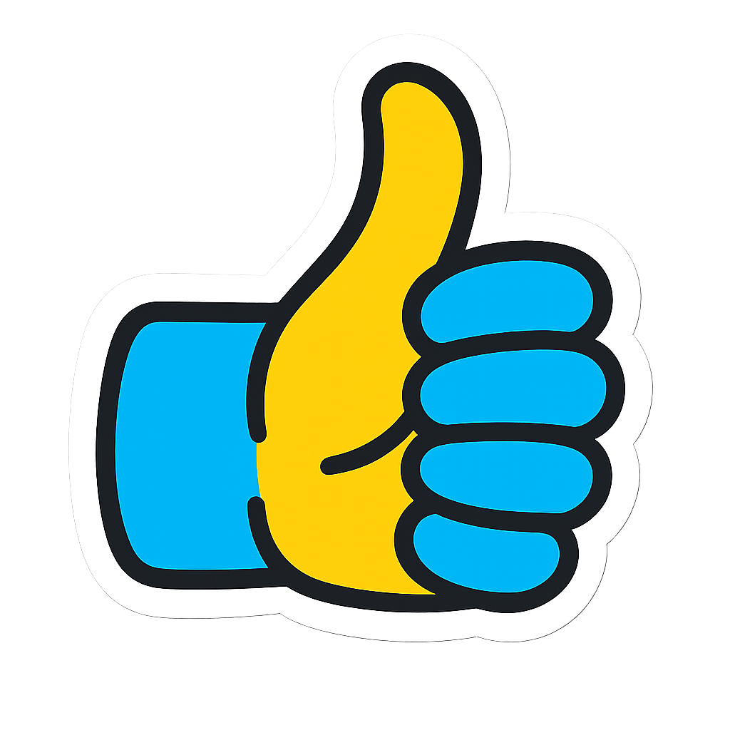 Playful thumbs up sticker illustration