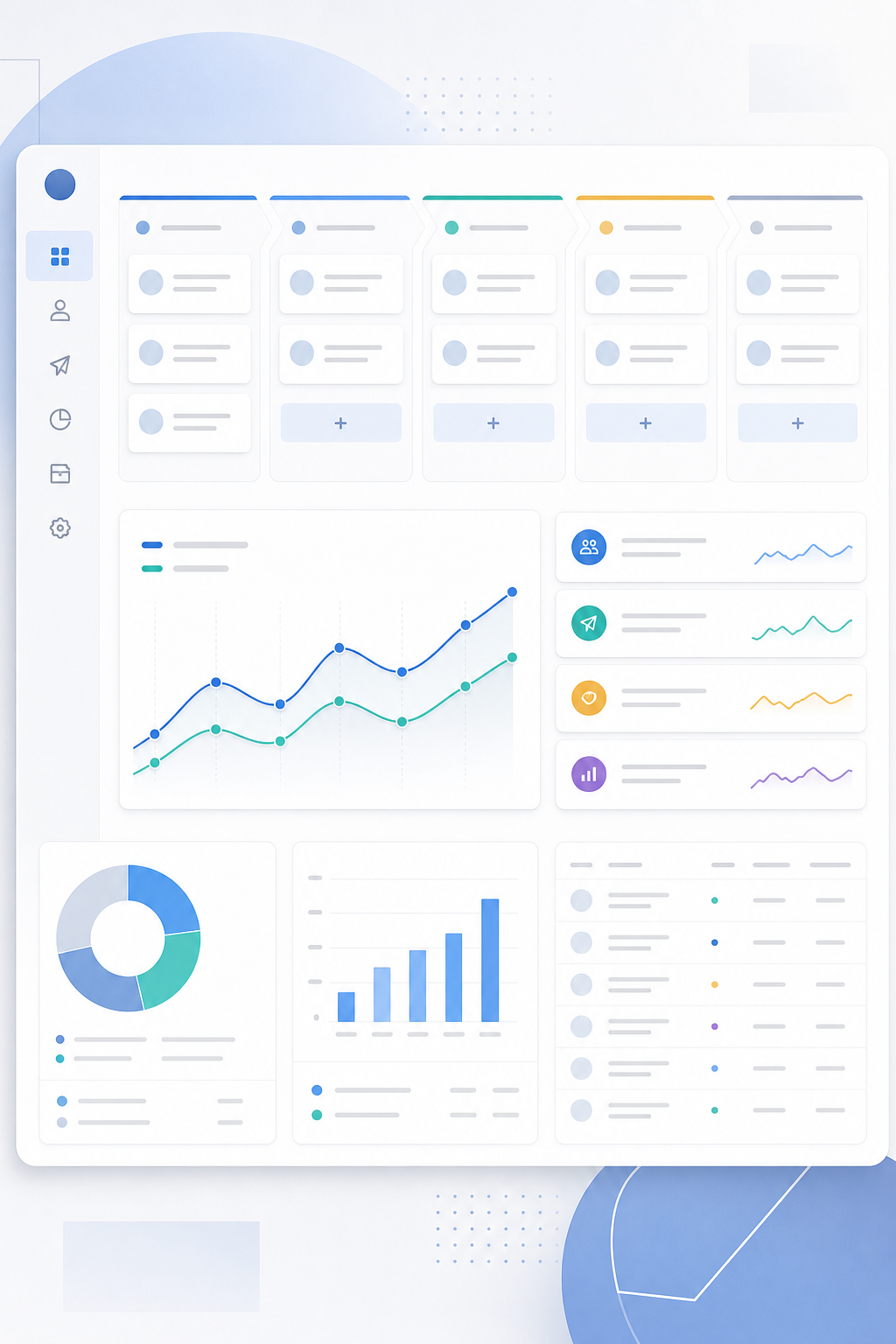 Refined abstract B2B outreach dashboard motif showing pipeline stages, outreach activity lines, and clean reporting blocks in a professional interface style