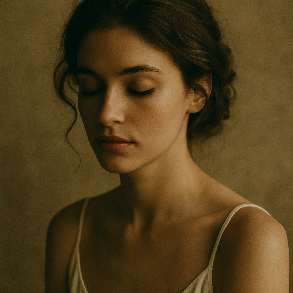 Vintage film photography portrait with characteristic grain and warm color palette