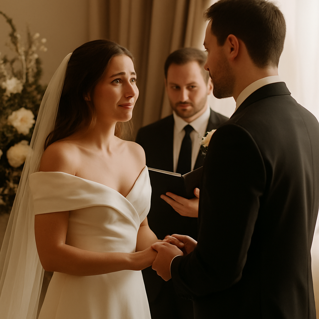 Bride and groom exchanging vows at wedding ceremony