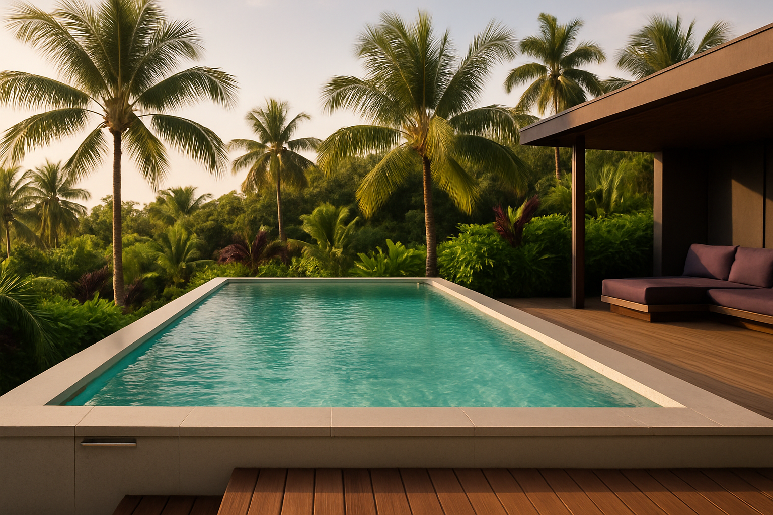 Luxury above-ground pool in a tropical environment