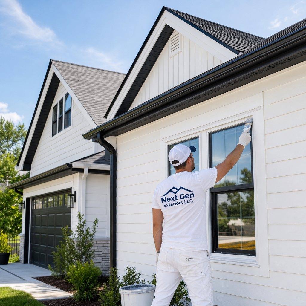 After photo of the same home with renewed cladding, straight vented soffit runs, and clean exterior trim detailing