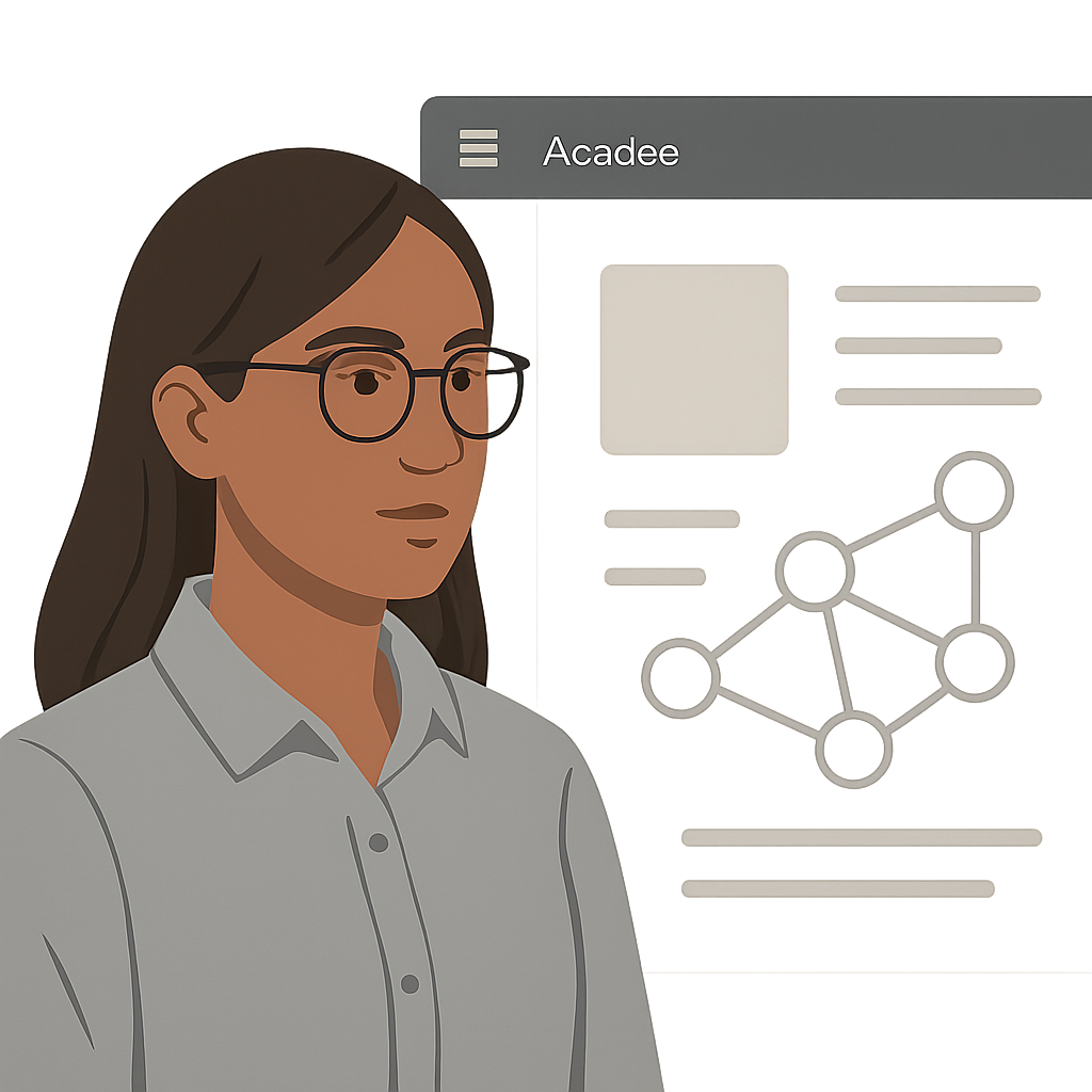 Avatar técnico institucional de ingeniera de integración con repositorios académicos y esquema de metadatos de fondo