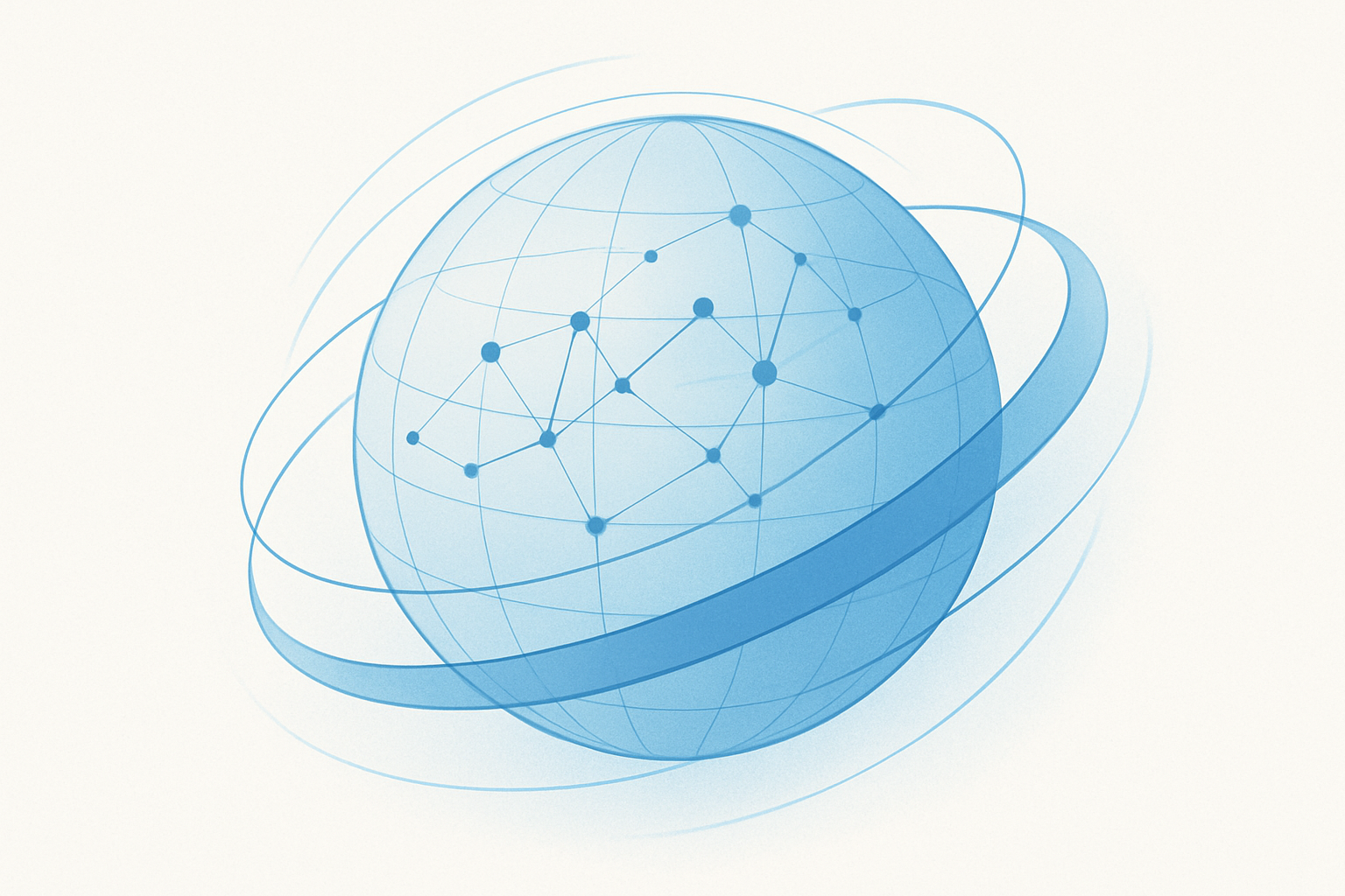 Abstract scientific globe illustration with layered arcs and nodes