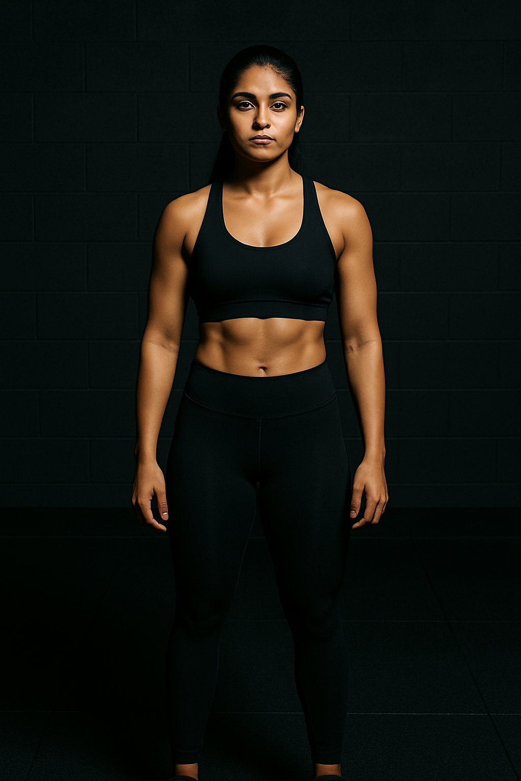 Priya after the program, week 12, standing in the gym
