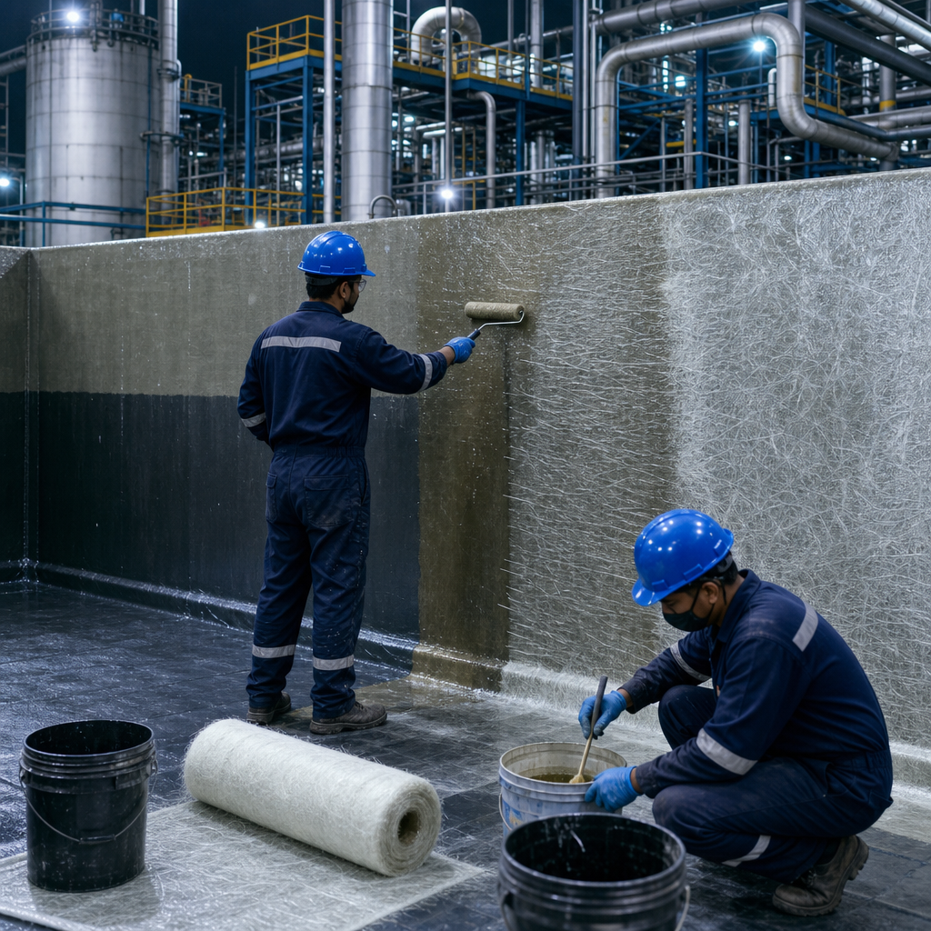 FRP laminate application in chemical process area with protective gear