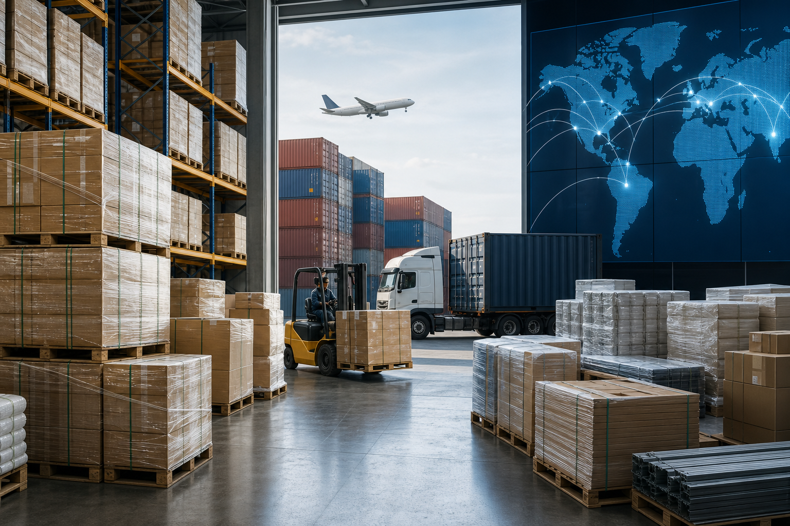 Wholesale trade and logistics inspired business visual with cargo movement and global distribution context