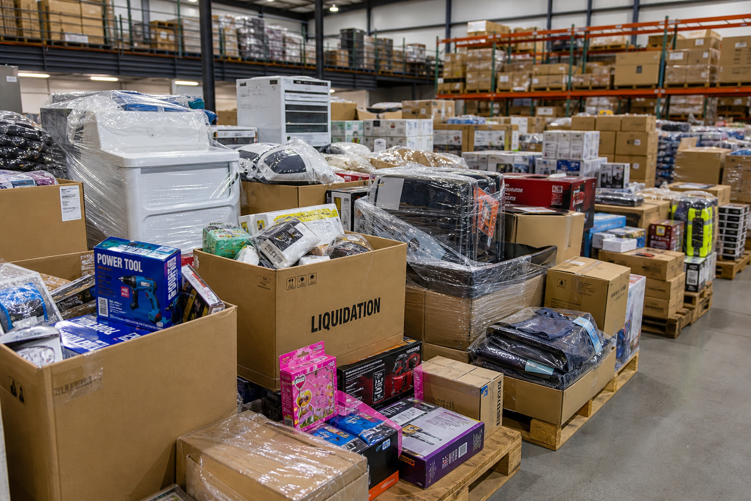 Mixed liquidation and overstock inventory in a commercial distribution warehouse