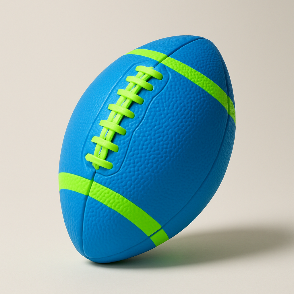 Bright blue and neon green kid-sized football ball with a soft-grip textured surface