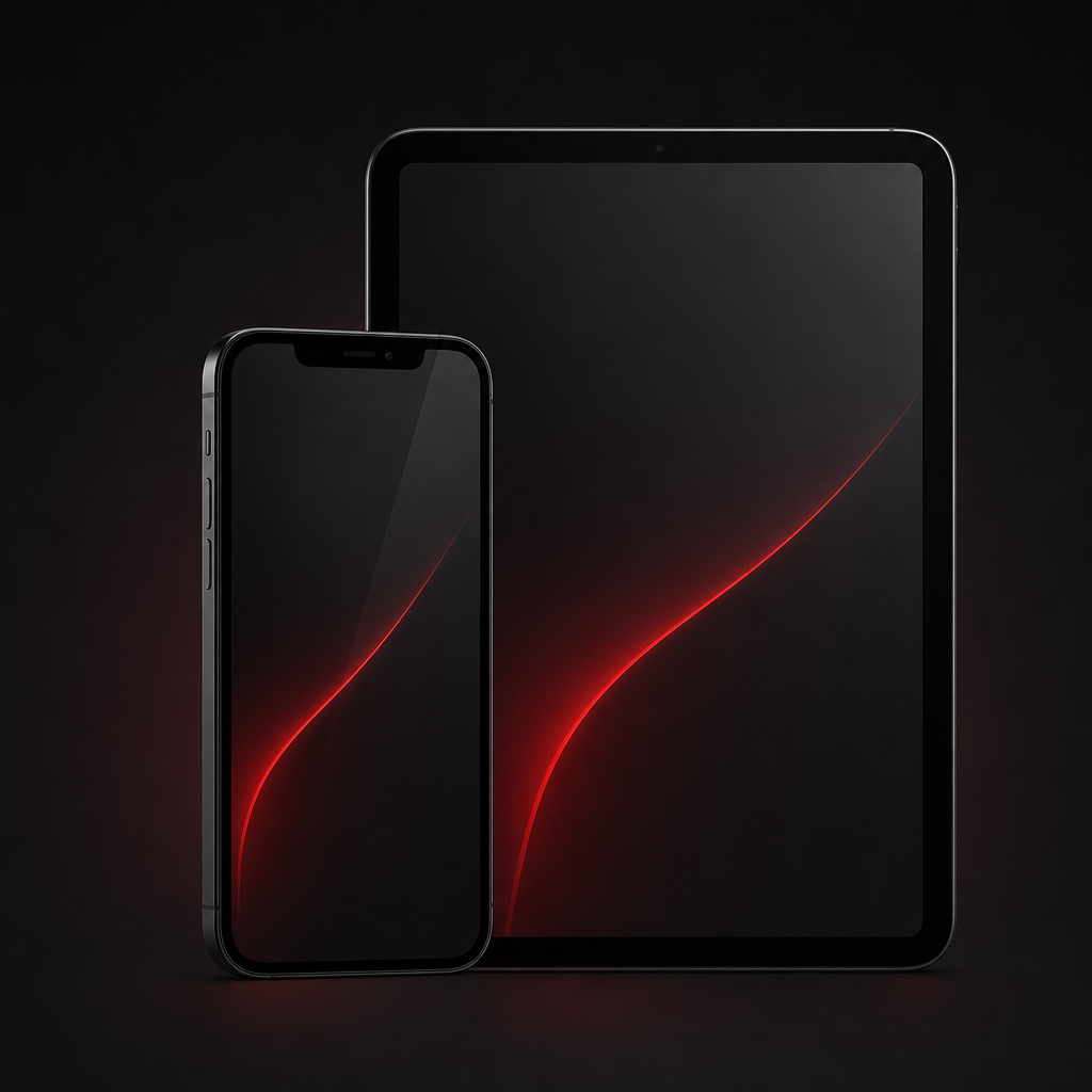 Minimal iPhone and iPad icon set with subtle red highlight