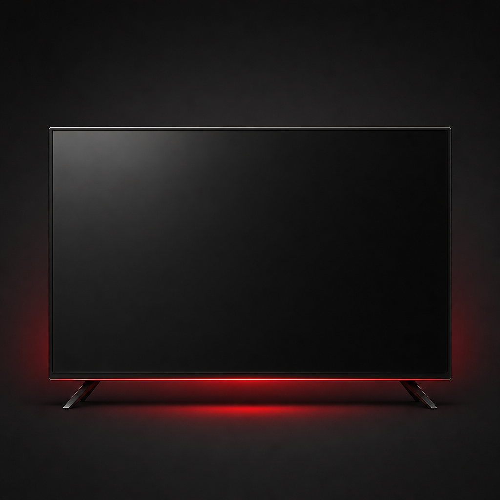 Minimal smart TV screen icon with thin bezel and glowing red accent