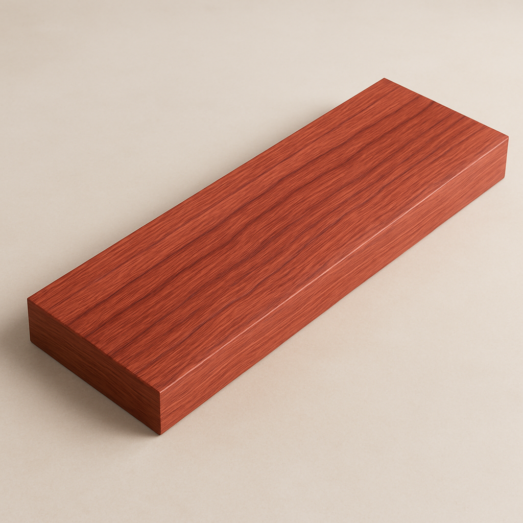 Bubinga — lustrous red FAS plank, subtle purple veining, uniform texture, no knots