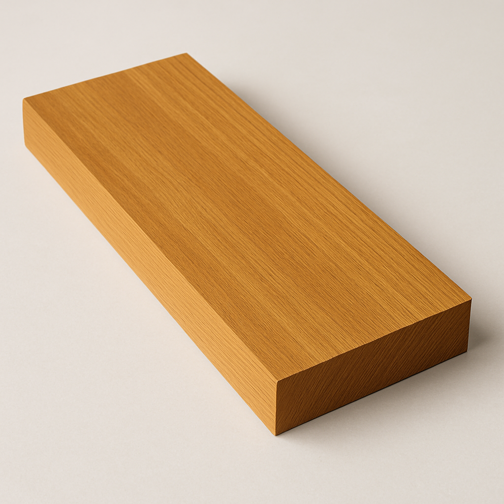 Iroko — FAS premium plank, golden-brown, perfectly smooth surface, virtually knot-free, even grain, best-in-class export grade