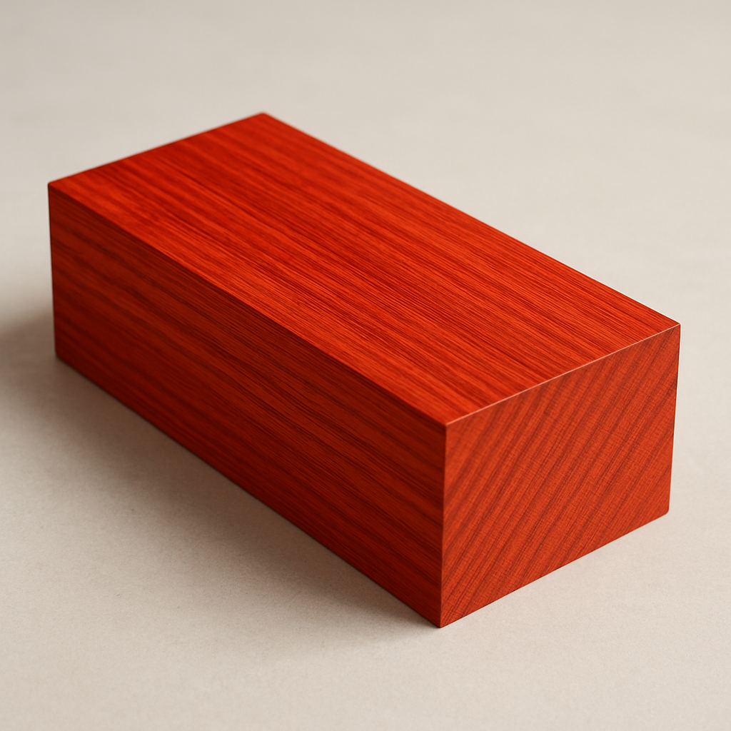Padauk — vibrant red-orange premium wood, uniform grain, flawless appearance