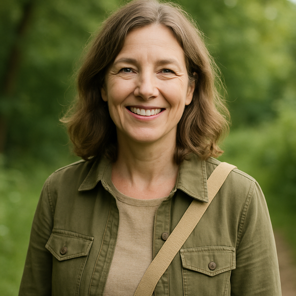Portrait of a happy homeowner in Oxfordshire, outdoors, eco-friendly style