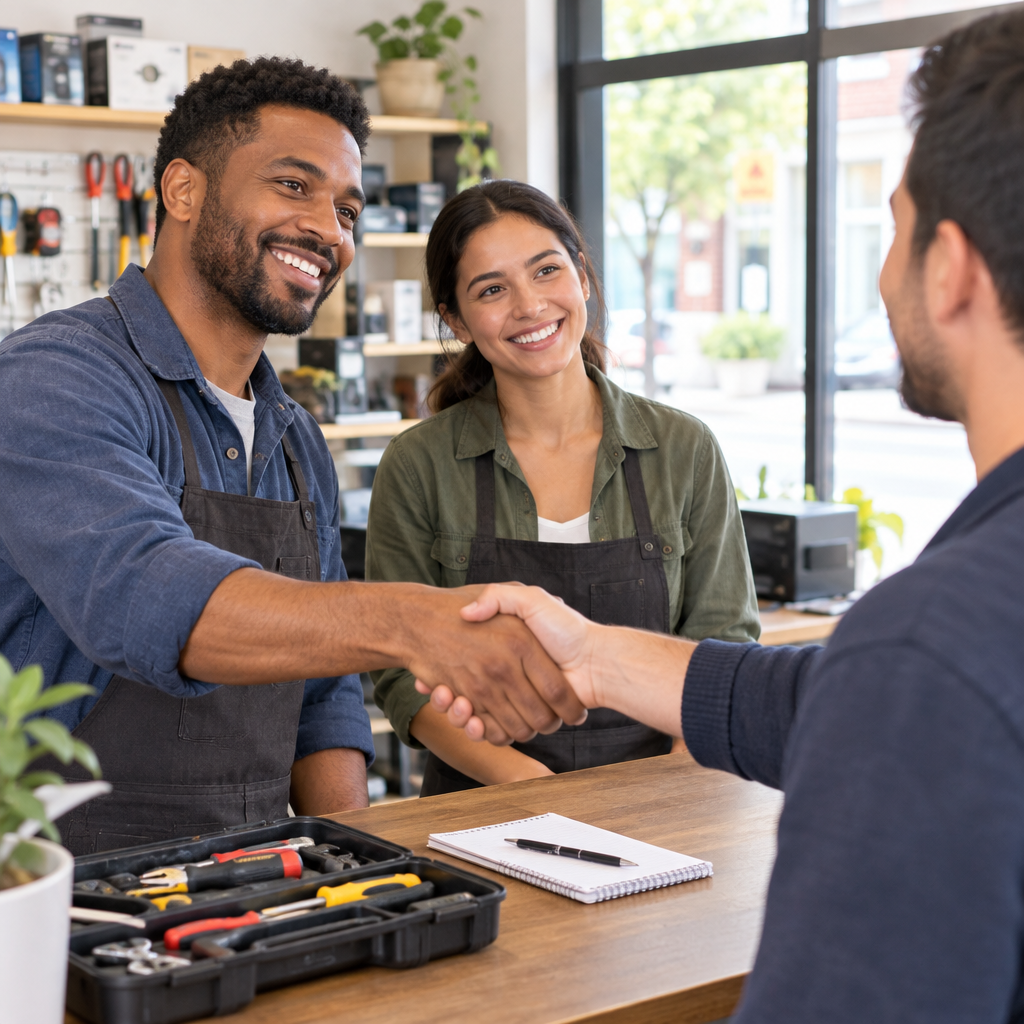 Service connection preview showing a direct in-person greeting