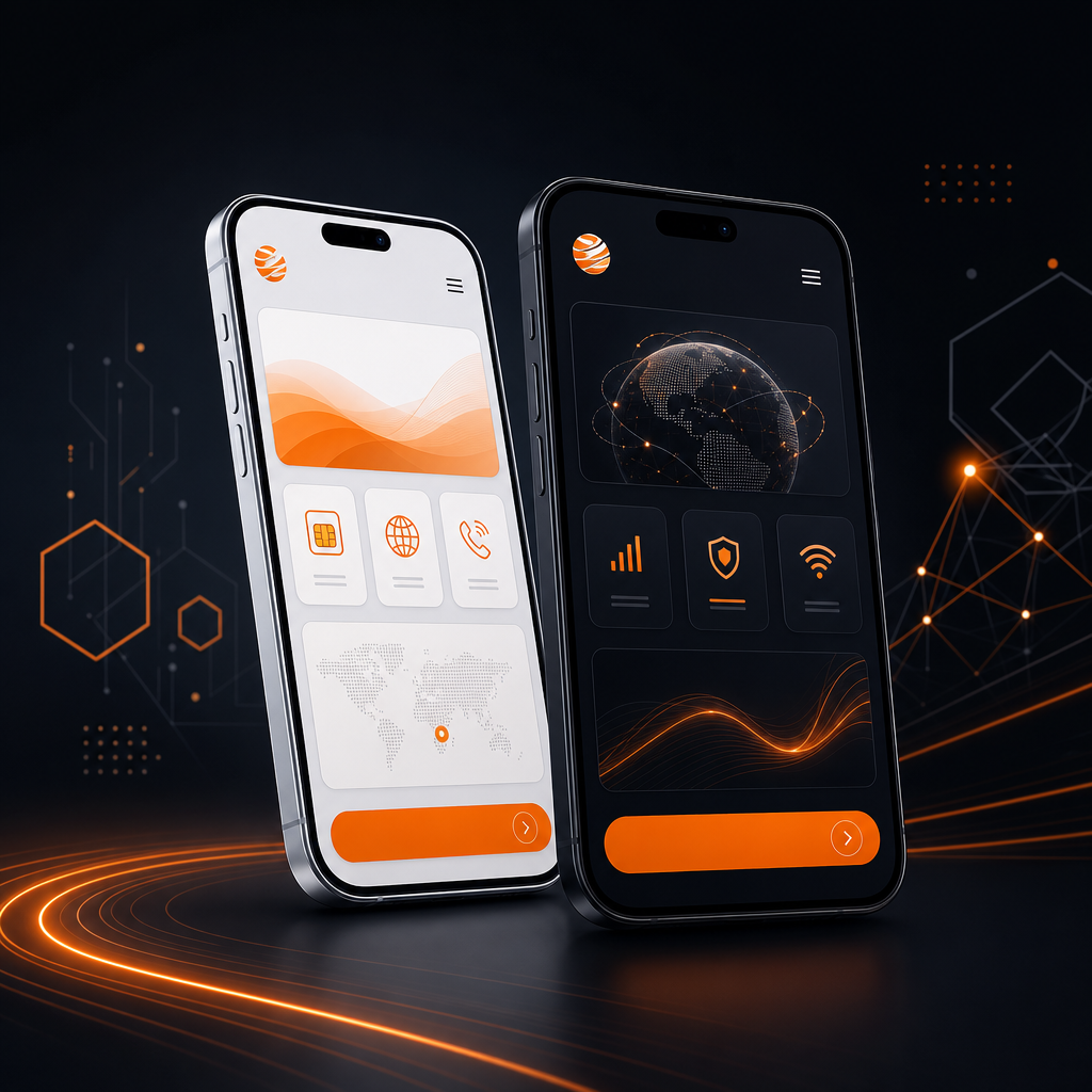 Clean Android phone concept in light and dark variants with geometric UI accents
