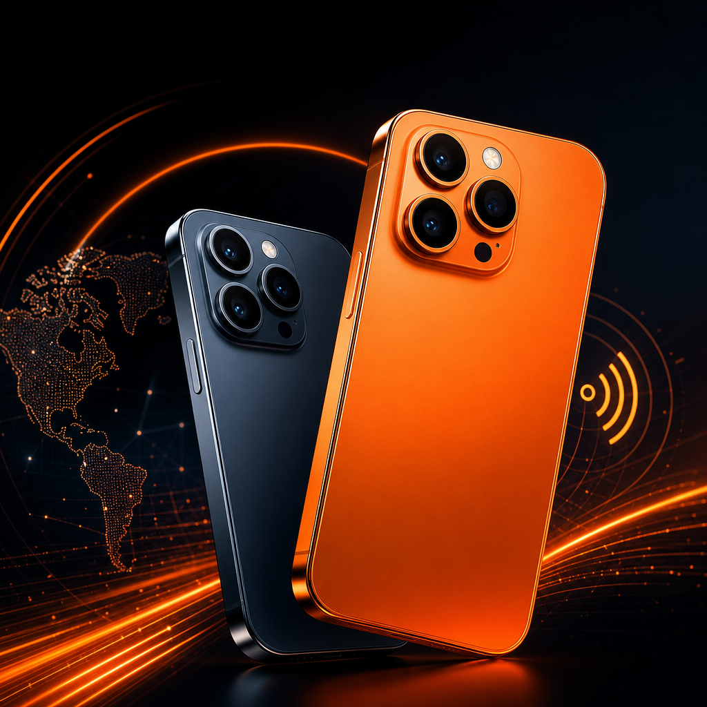 Vivid gradient smartphone pair with modern camera modules and sleek metallic frame