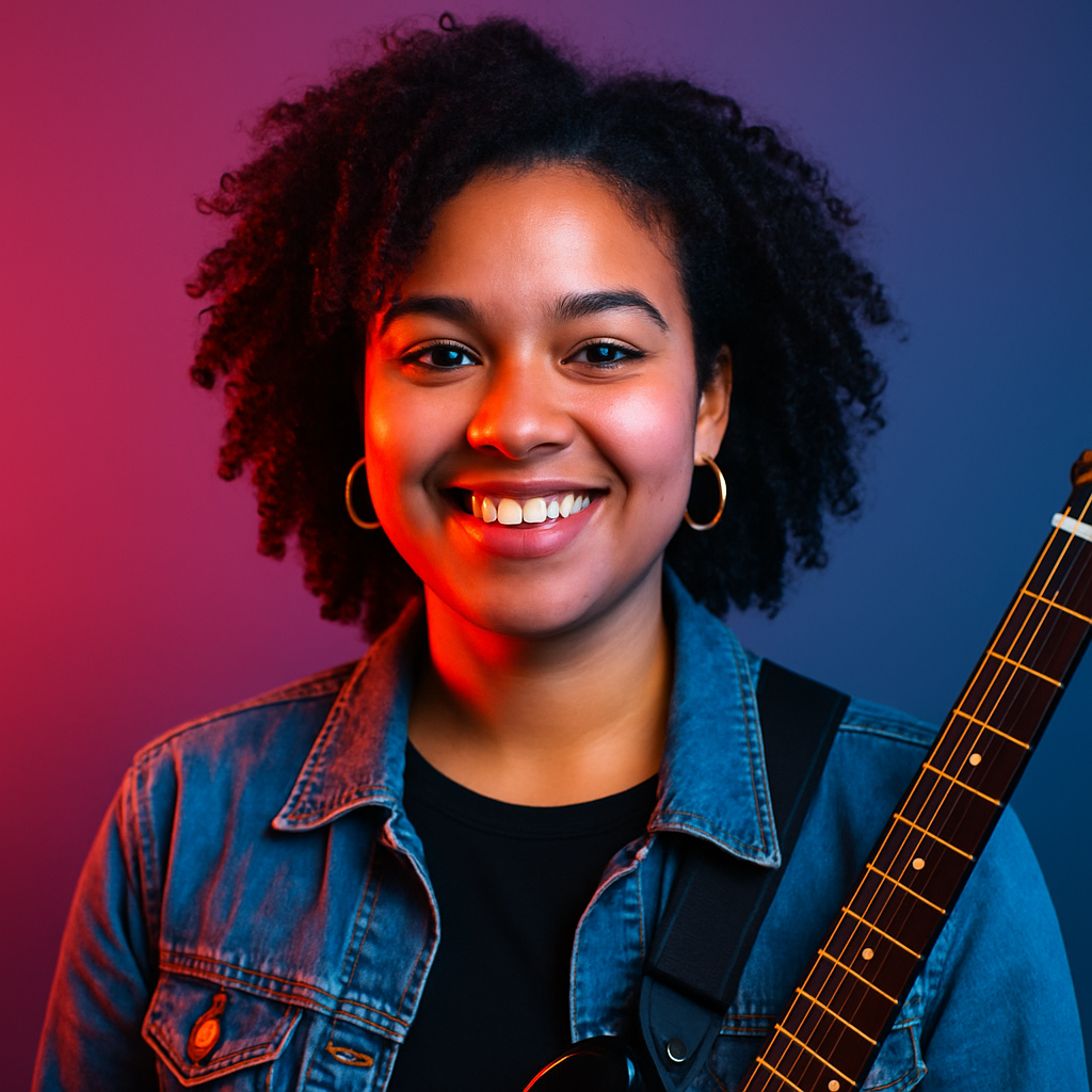 Portrait of Ella, a musician, giving testimonial.