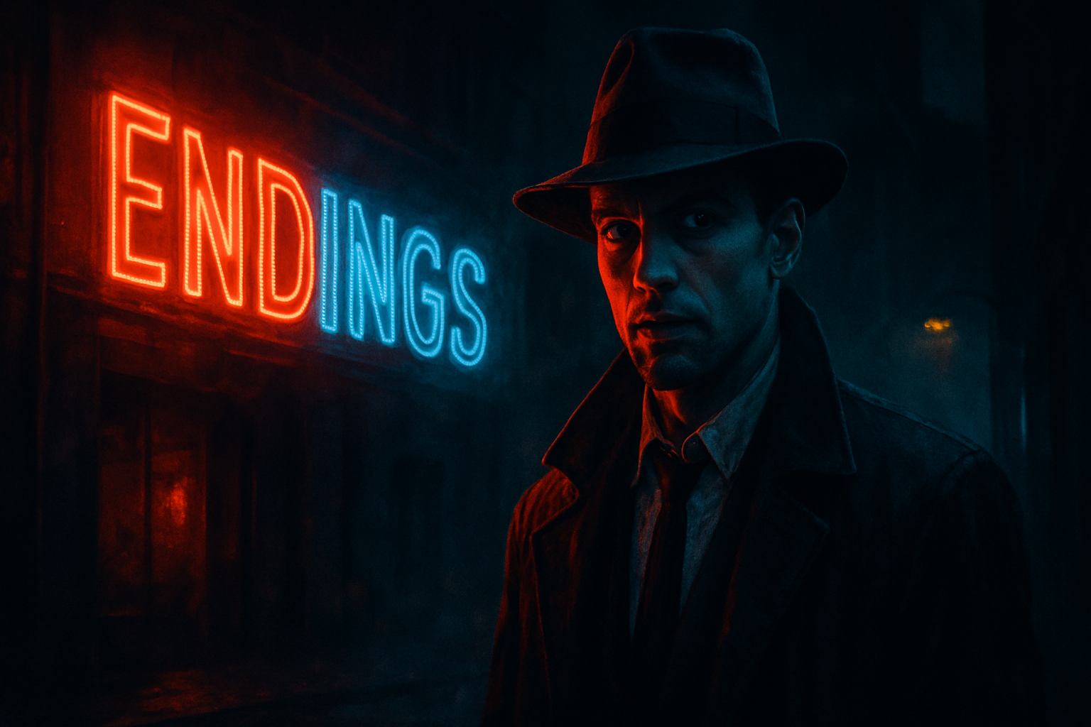 A dynamic, mysterious video thumbnail hinting at notable endings