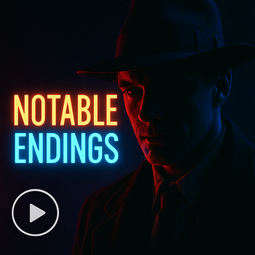 A dynamic, mysterious video thumbnail hinting at notable endings