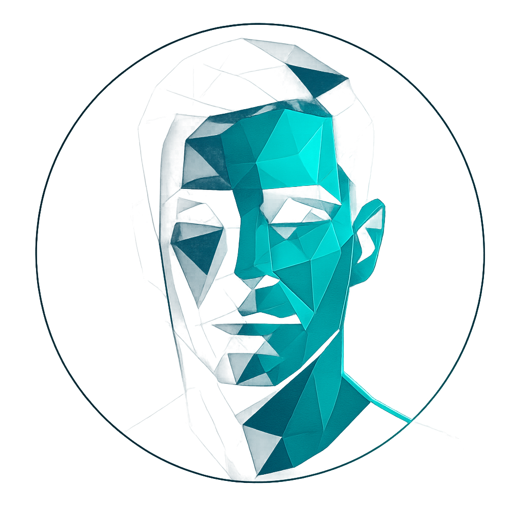 Abstract geometric avatar for Ivan Melnyk in cyan and dark slate tones