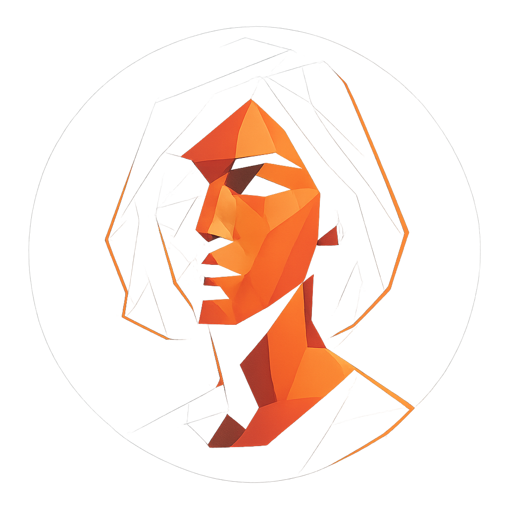 Abstract geometric avatar for Katya Pavlenko in coral and navy tones