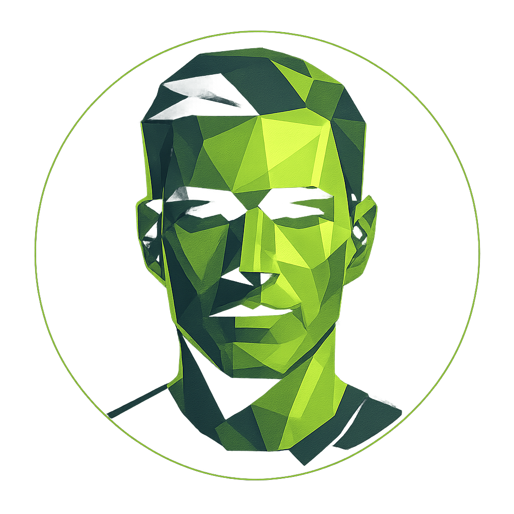 Abstract geometric avatar for Taras Ilchenko in lime green and dark grey tones