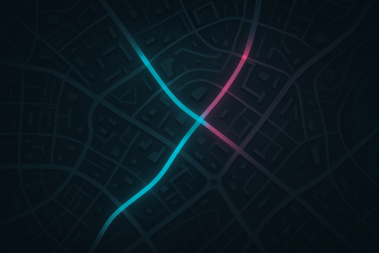 Stylized dark map view of central Kyiv near Khreschatyk area showing streets and landmarks