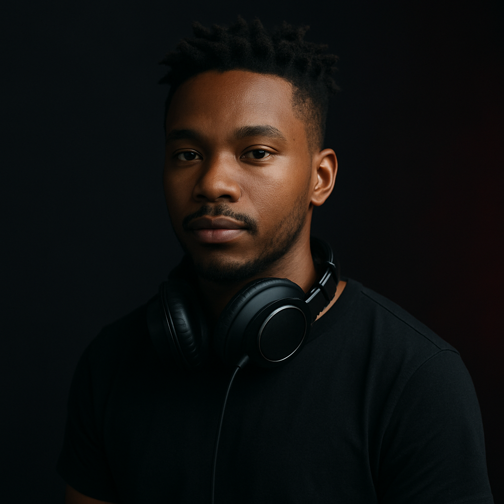 Musician portrait, modern singer with studio headphones