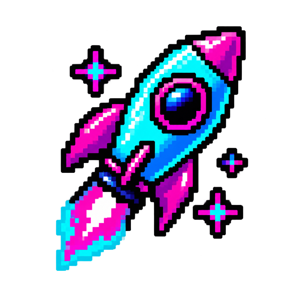 Pixel rocket badge icon for Pump.fun button