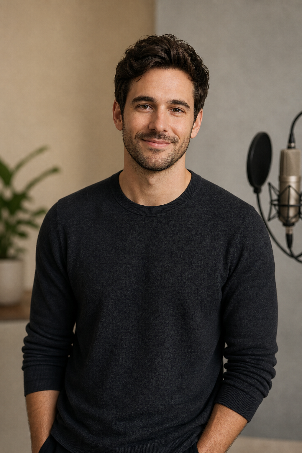 Professional headshot of Lee, a friendly commercial voice over actor in a neutral studio-style setting