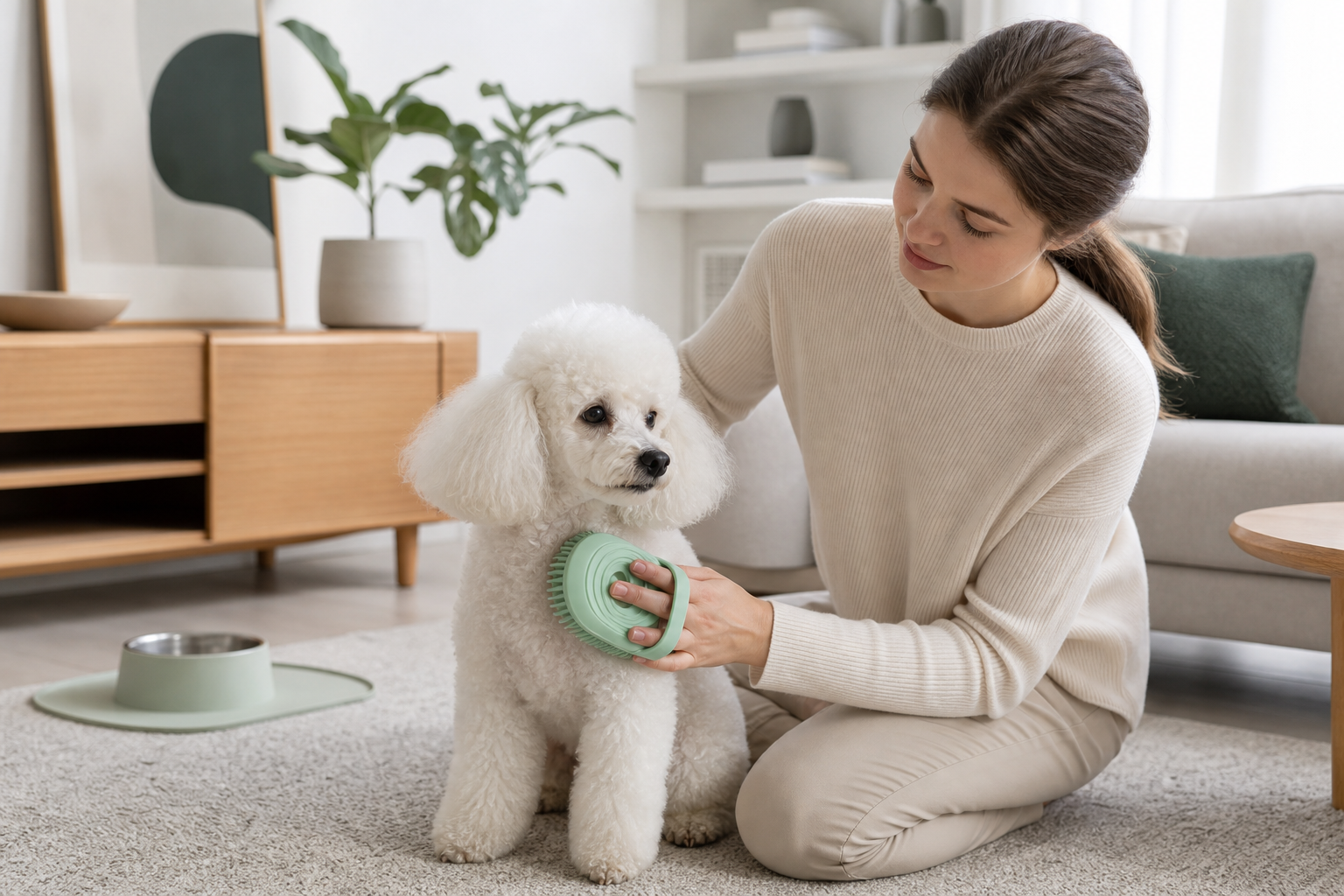 Daily brushing with a silicone grooming brush