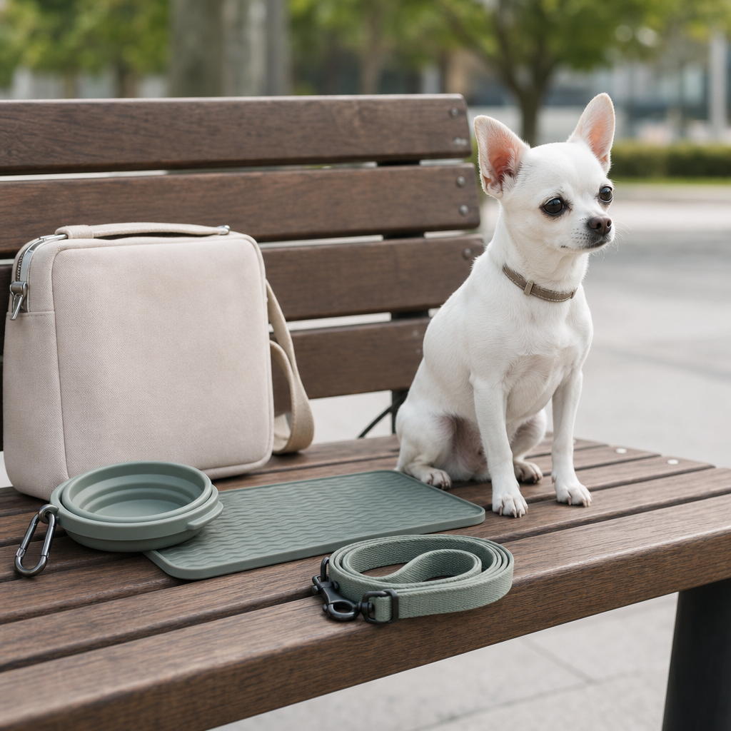 Everyday portable silicone pet travel kit in use