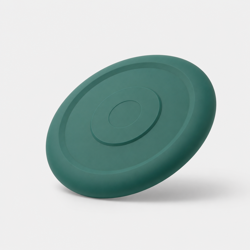 Soft silicone flying disc toy in deep green with smooth edges