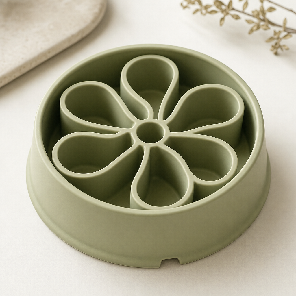 Flower-petal silicone slow feeder bowl with soft matte finish