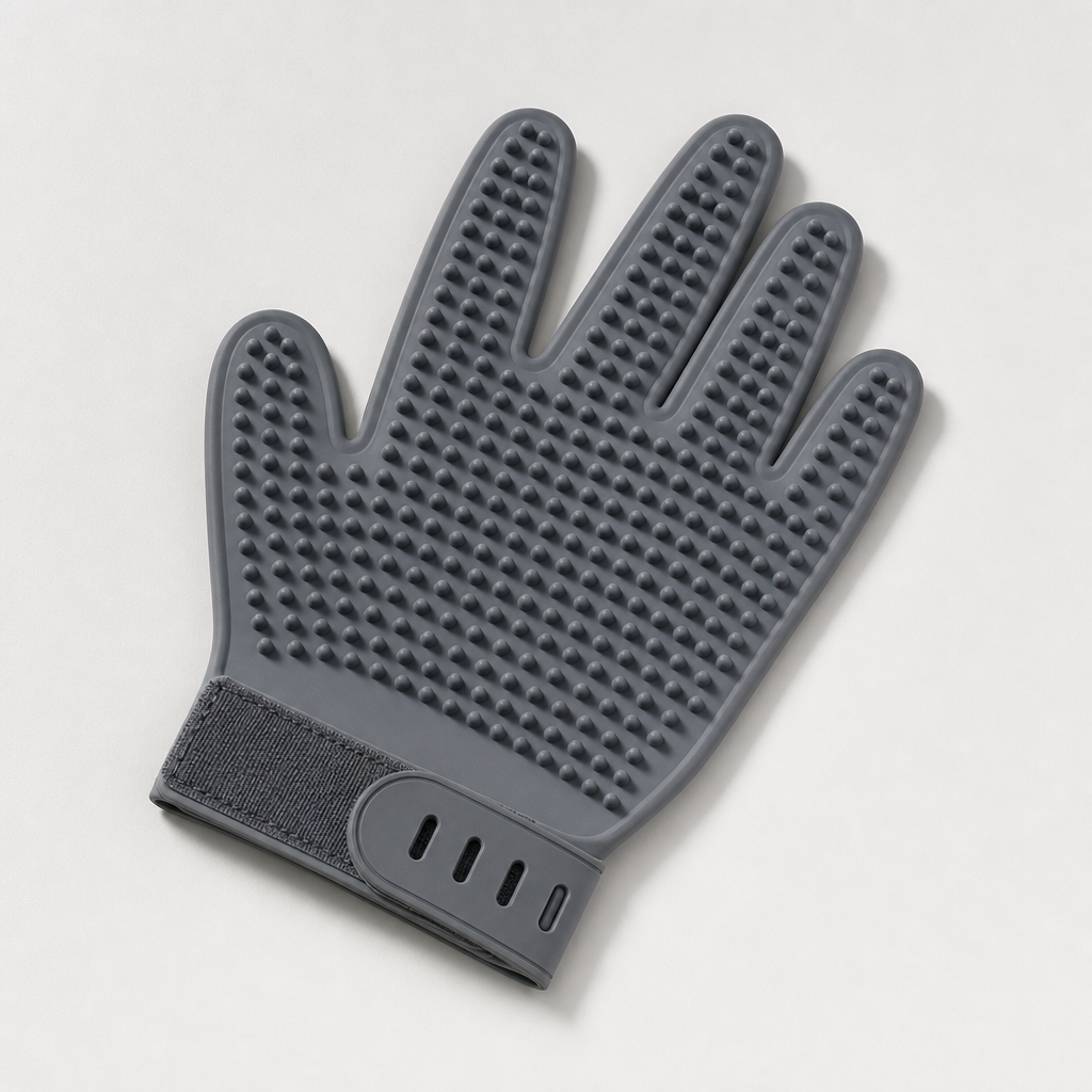 Slate gray silicone grooming glove with raised massage nodules