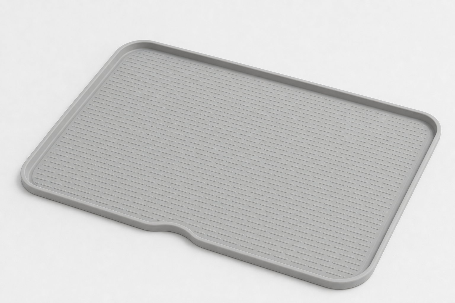 Light gray silicone feeding mat with subtle texture and raised edges, presented as a premium OEM-ready product
