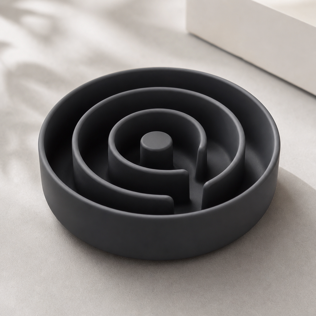 Spiral-pattern silicone slow feeder bowl with deep grooves