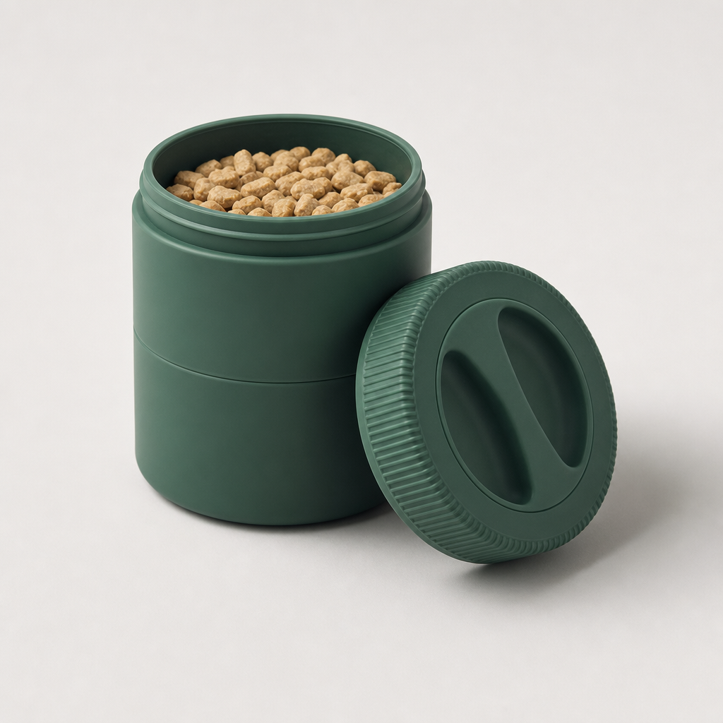 Stackable silicone snack canister with twist lid in deep green