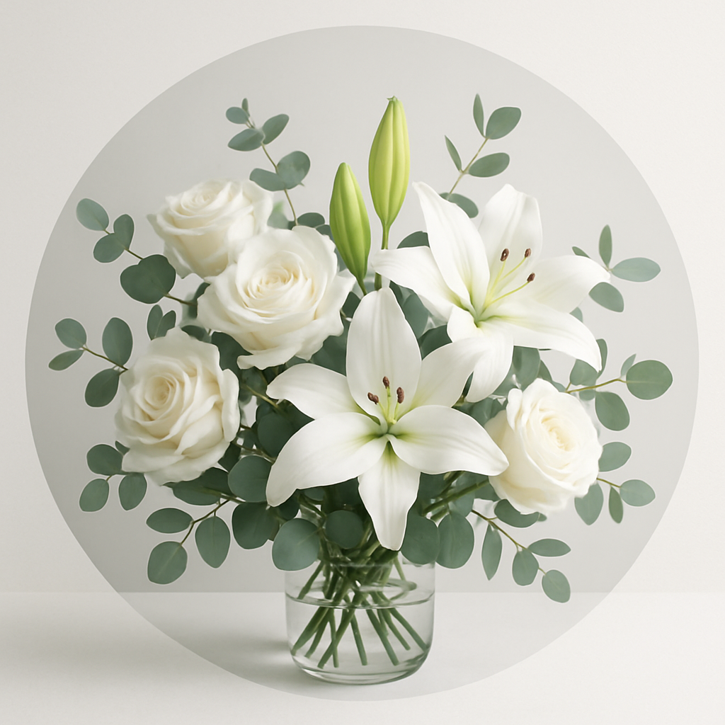 Elegant Whites Rose and Lily Arrangement