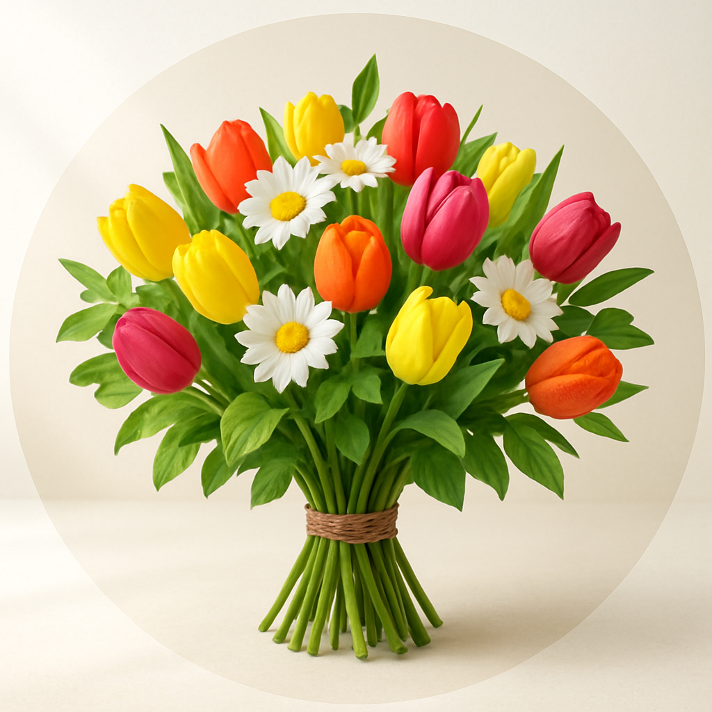 Spring Delight Bouquet with tulips and daisies