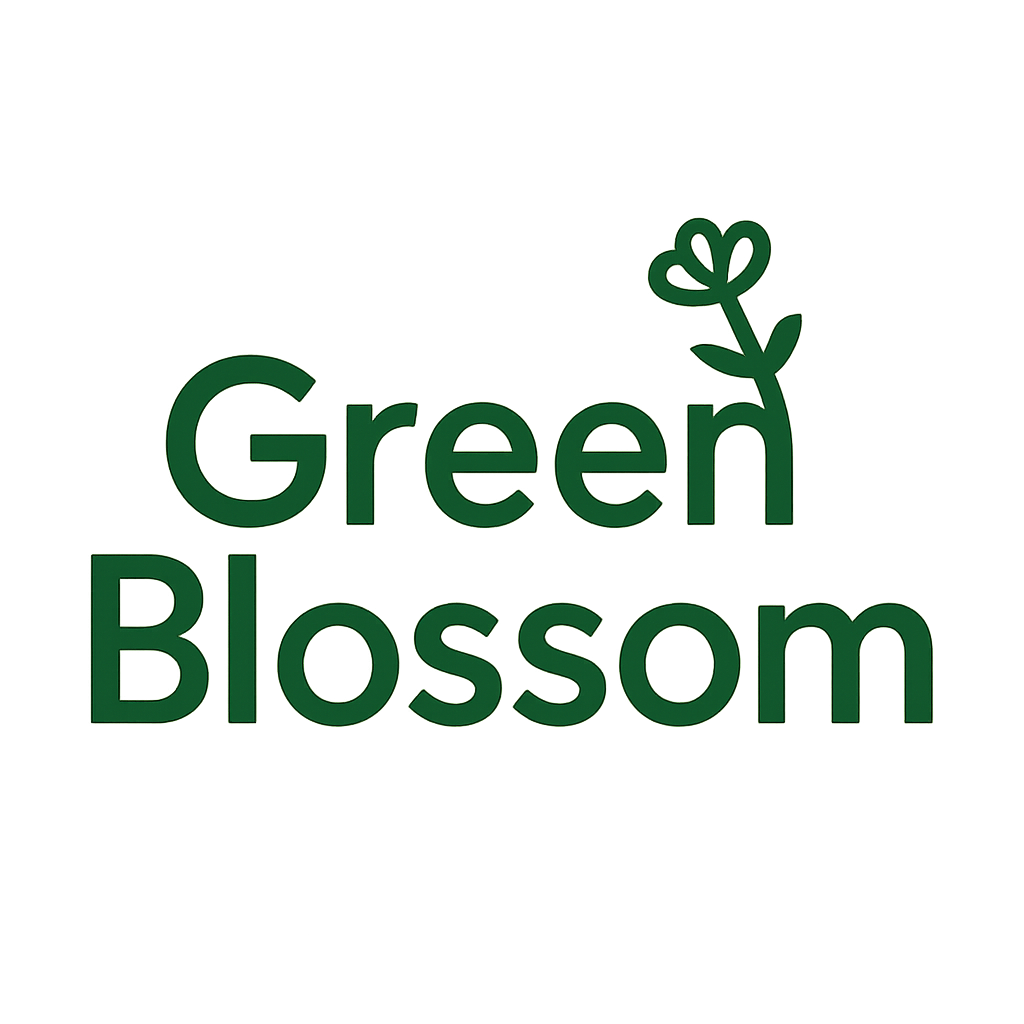 Green Blossom logo with a simple green flower icon