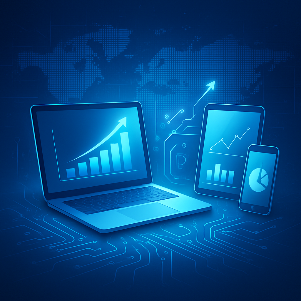 Representação visual de inovação tecnológica, dispositivos e gráficos digitais