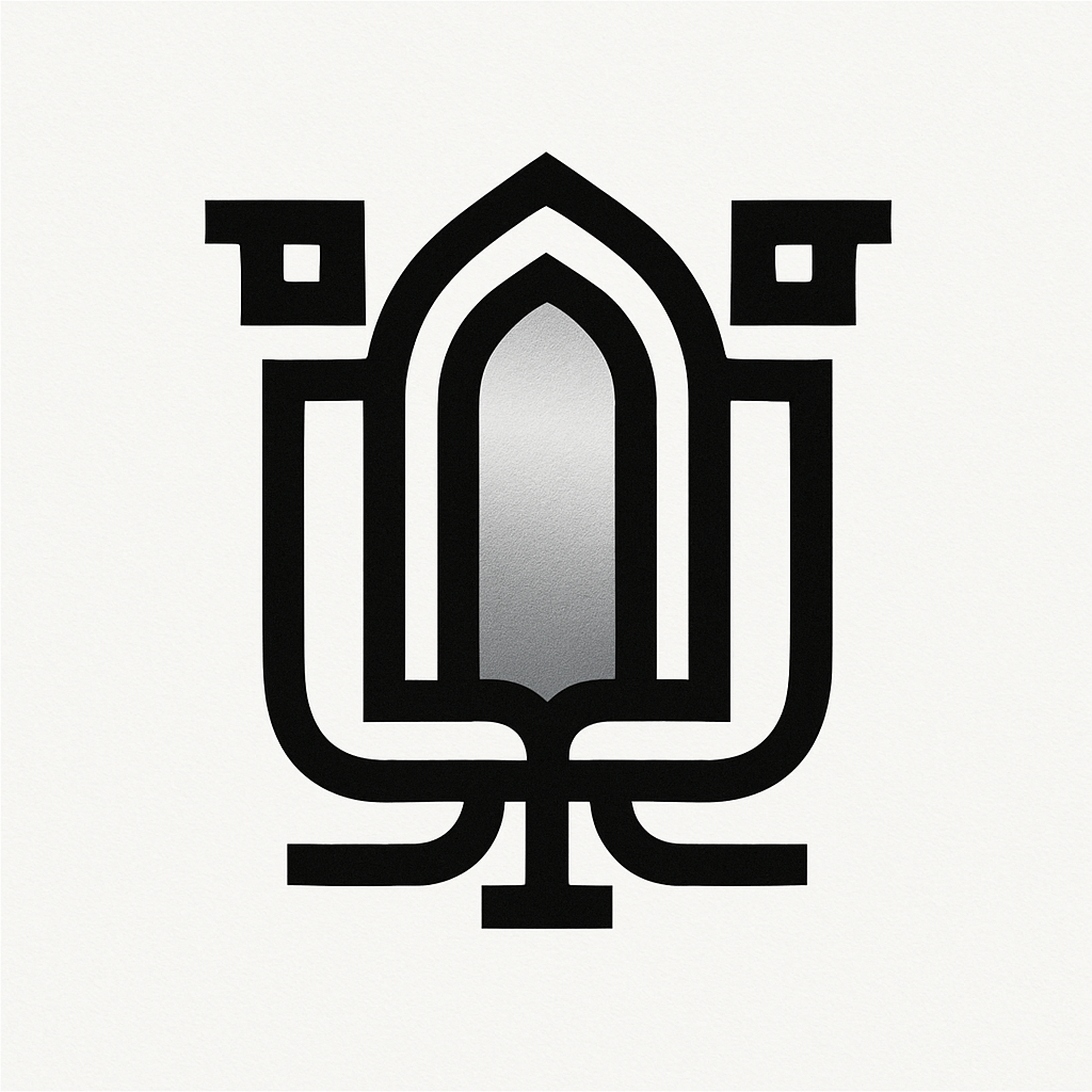 Logo Archetype, formas simétricas y combinación de negro y plata